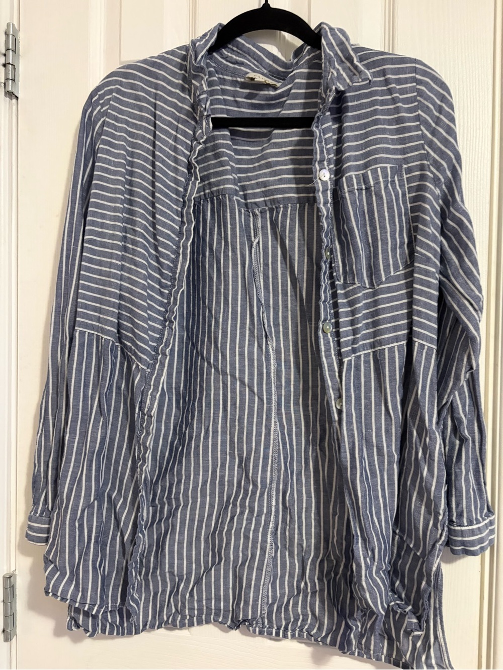 Laura Striped Blue Button-Front Womens Top